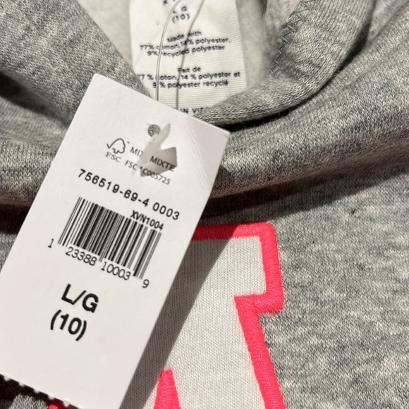 GAP kids cozy kangaroo pouch hooded sweater neon pink accented letters - Picture 5 of 10
